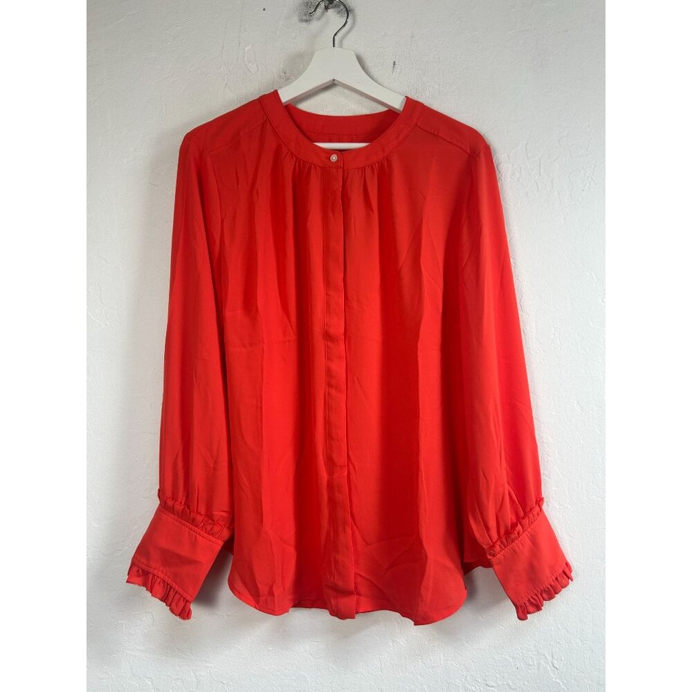 J.Crew Womens Drapey Band-Collar Button Down Shirt Ruffle Cuffs XL Orange New